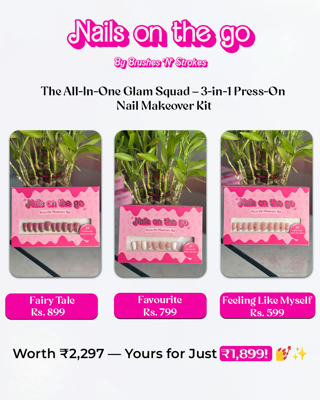 The All-In-One Glam Squad – 3-in-1 Press-On Nail Makeover Kit