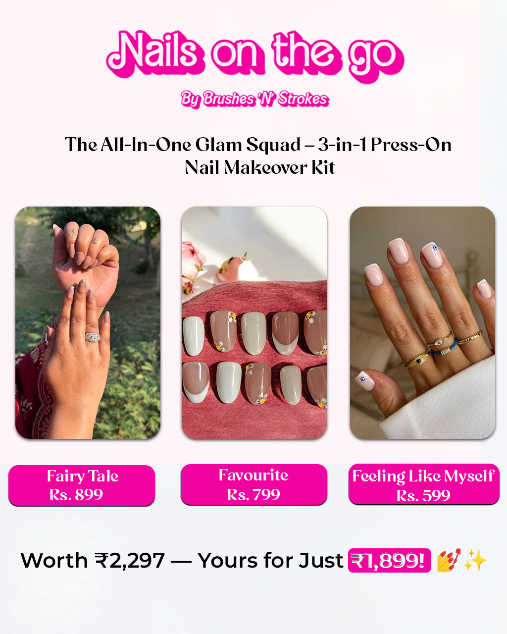 The All-In-One Glam Squad – 3-in-1 Press-On Nail Makeover Kit