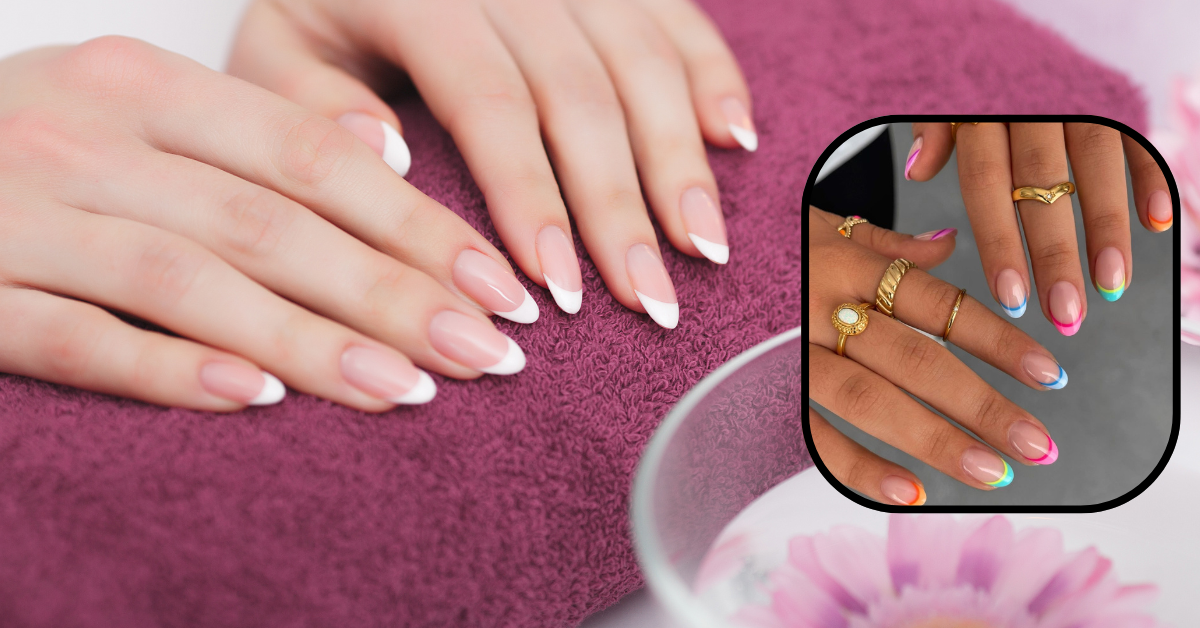Image of hands with beautiful nails french manicure by nails on the go