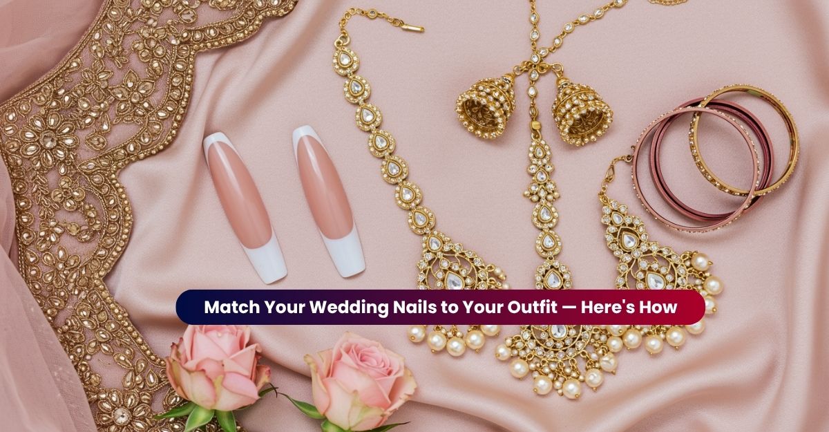 photo of press on nails with jewelry and clothes to guide how to match press on nails with outfit